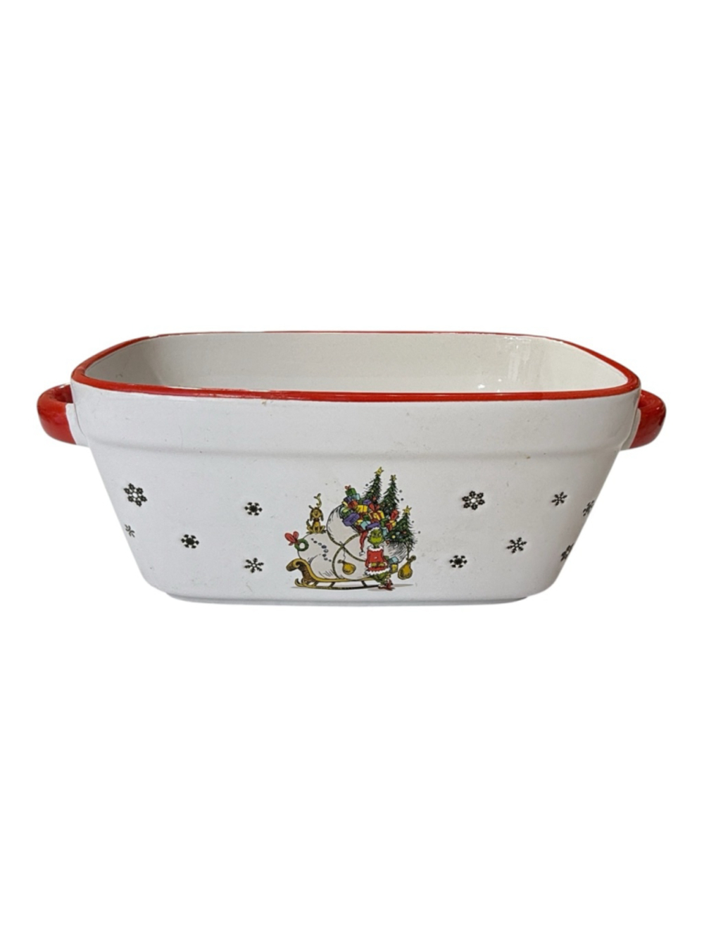 Grinch Christmas Ceramic Baking Dish 8x5 Holiday Casserole Pan w/ Handles New